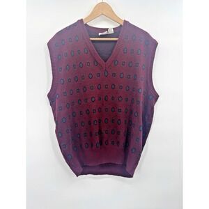 VTG 90s Y2K Giorgio di Firenze Sweater Vest XL Maroon Geometric Italy Retro Knit